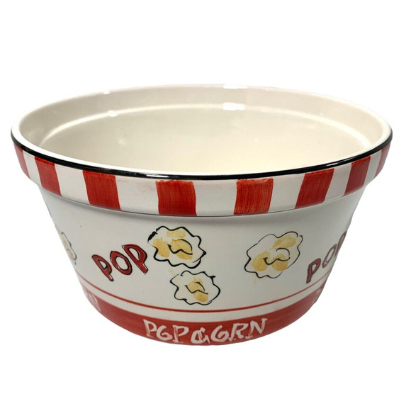 Popcorn Ceramic Bowl Tabletops Unlimited Movie Room‎ Home Decor Red White - Picture 2 of 5
